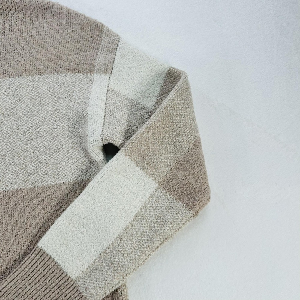 Christian Siriano Sweater Womens Medium Beige Plaid Crewneck Knit Pullover Soft - Picture 9 of 16